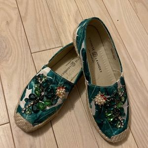 Chinese Laundry Green flower sequined shoes.